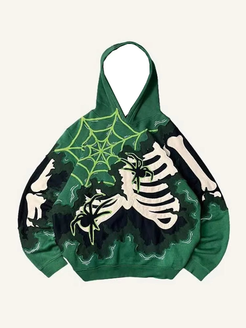 New Trendy Men'S Hoodie with 3D Skeleton Style Pattern Design, Novel Long Sleeved Hoodie with Pockets for Daily Wear