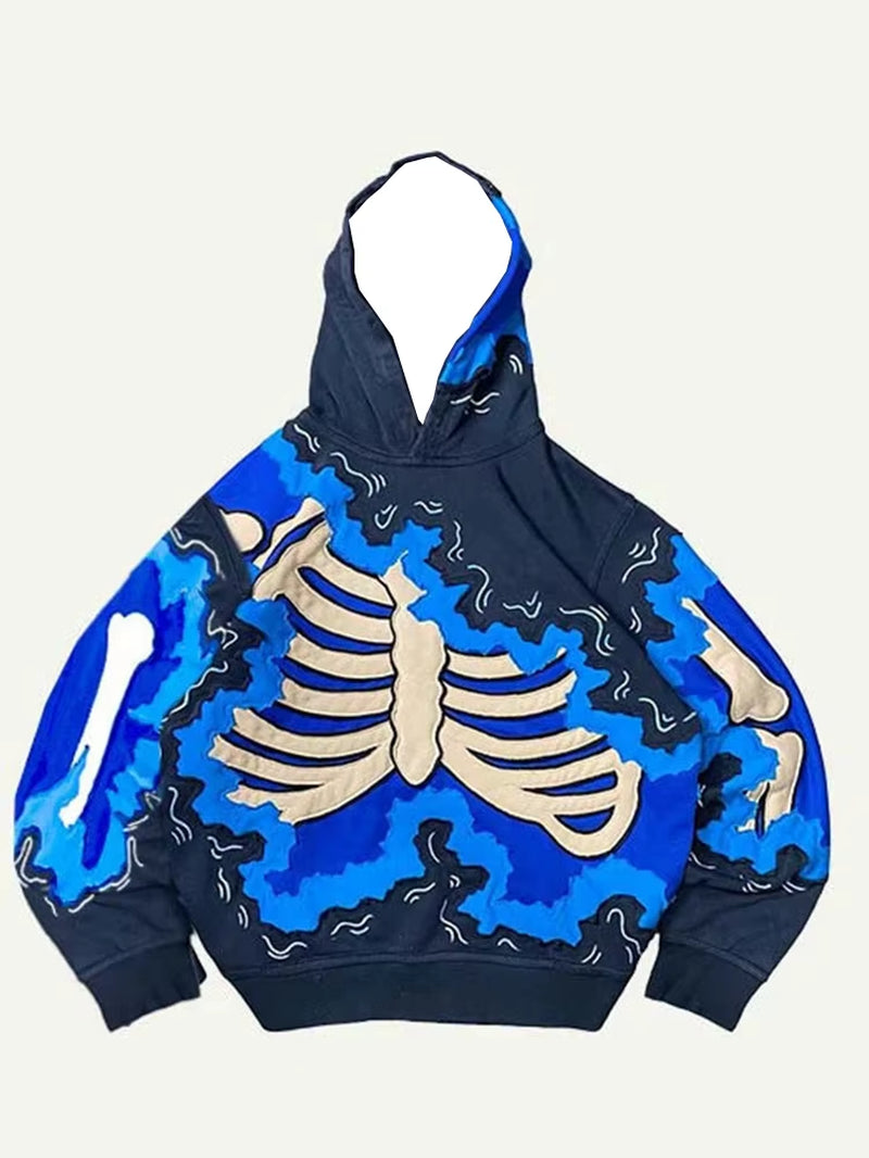 New Trendy Men'S Hoodie with 3D Skeleton Style Pattern Design, Novel Long Sleeved Hoodie with Pockets for Daily Wear