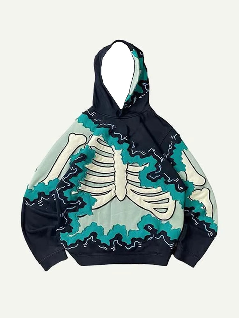 New Trendy Men'S Hoodie with 3D Skeleton Style Pattern Design, Novel Long Sleeved Hoodie with Pockets for Daily Wear