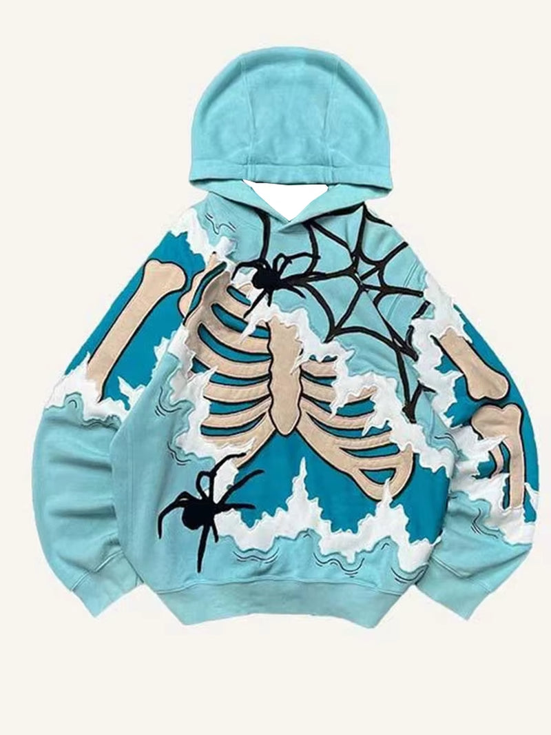 New Trendy Men'S Hoodie with 3D Skeleton Style Pattern Design, Novel Long Sleeved Hoodie with Pockets for Daily Wear