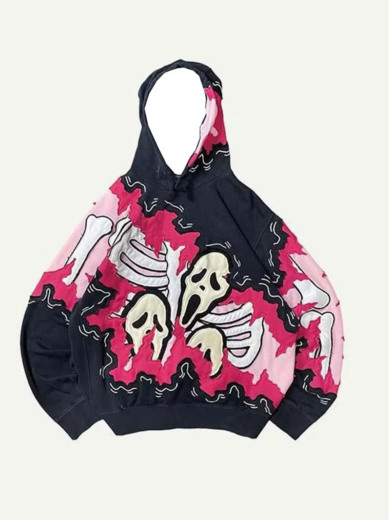 New Trendy Men'S Hoodie with 3D Skeleton Style Pattern Design, Novel Long Sleeved Hoodie with Pockets for Daily Wear